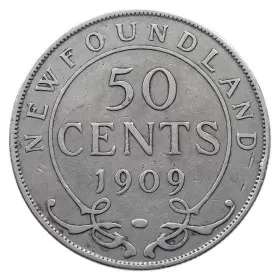 1909 Newfoundland 50-Cent Half Dollar Silver Coin (VG or better)