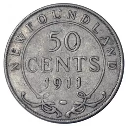1911 Newfoundland 50-Cent Half Dollar Silver Coin (VG or better)