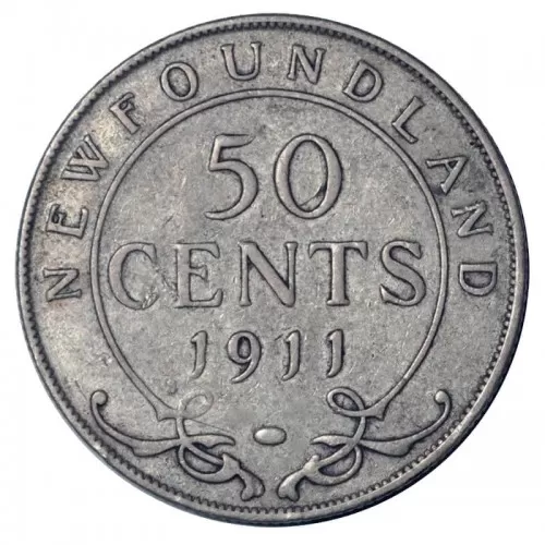 1911 Newfoundland 50-Cent Half Dollar Silver Coin (VG or better)