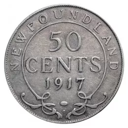 1917-C Newfoundland 50-Cent Half Dollar Silver Coin (VG or better)