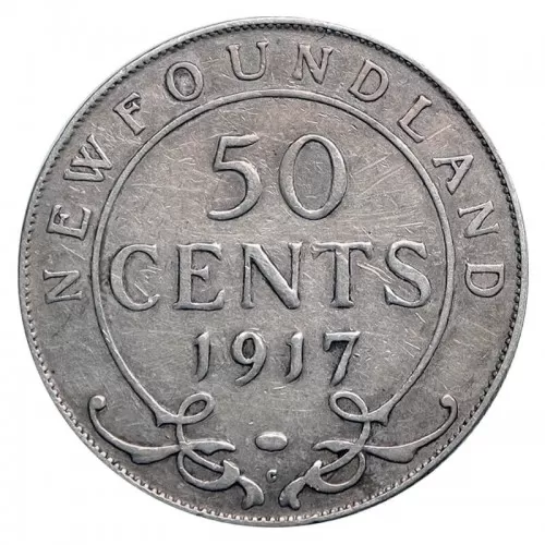 1917-C Newfoundland 50-Cent Half Dollar Silver Coin (VG or better)
