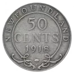 1918-C Newfoundland 50-Cent Half Dollar Silver Coin (VG or better)