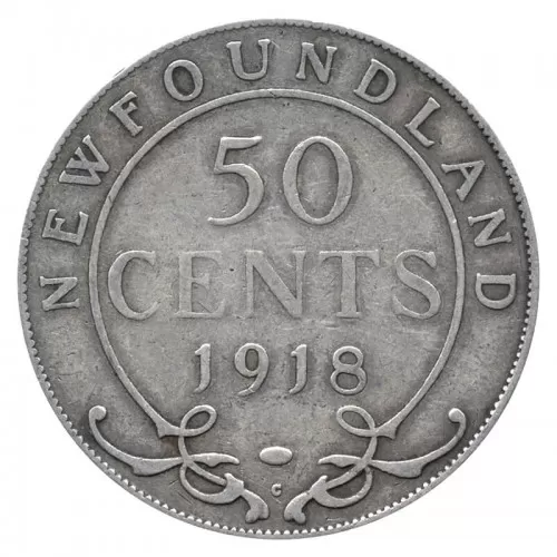 1918-C Newfoundland 50-Cent Half Dollar Silver Coin (VG or better)