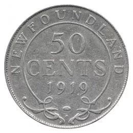 1919-C Newfoundland 50-Cent Half Dollar Silver Coin (VG or better)