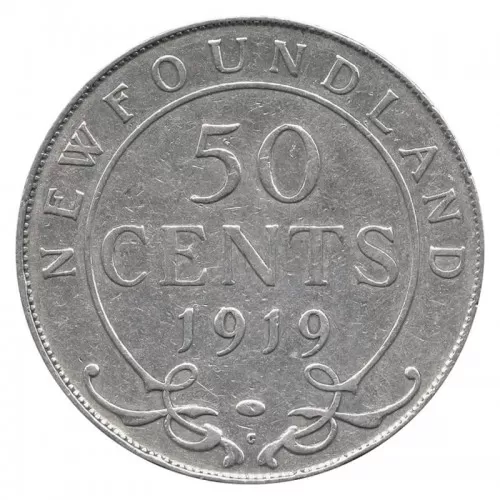 1919-C Newfoundland 50-Cent Half Dollar Silver Coin (VG or better)