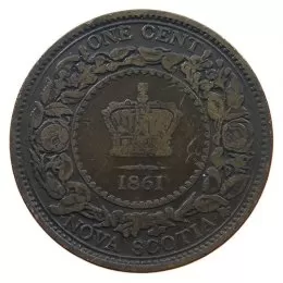 1861 Nova Scotia 1-Cent Large Penny Coin (VG-) large rosebud