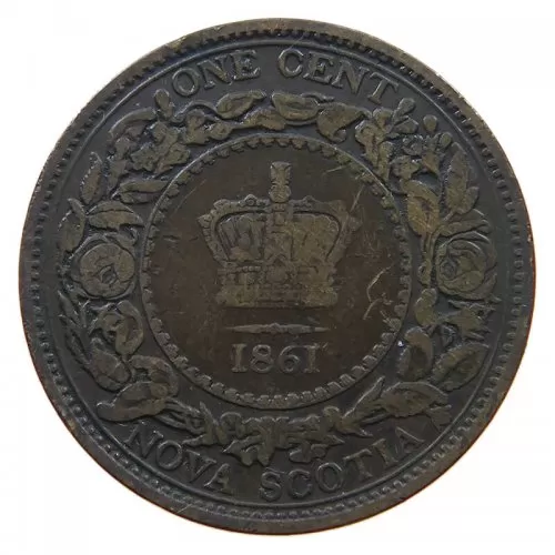 1861 Nova Scotia 1-Cent Large Penny Coin (VG-) large rosebud