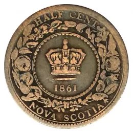 1861 Nova Scotia 1/2 Half-Cent Victoria Coin (VG)