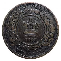 1864 Nova Scotia 1-Cent Large Penny Coin (F+)
