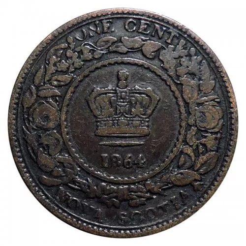 1864 Nova Scotia 1-Cent Large Penny Coin (F+)