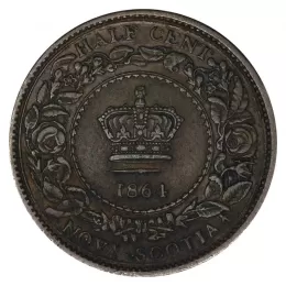 1864 Nova Scotia 1/2 Half-Cent Victoria Coin (EF) 