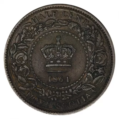 1864 Nova Scotia 1/2 Half-Cent Victoria Coin (EF) 