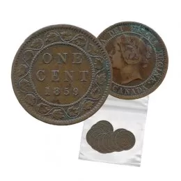 1859 Canadian 1-Cent Large Penny Coin 5pc Lot ( low grade)