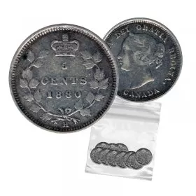 1880-H Canadian 5-Cent Small Silver 5pc Coin Lot (VG-F)