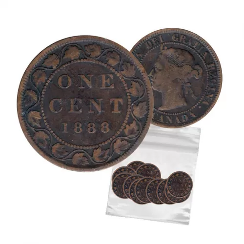 1888 Canadian 1-Cent Large Penny Coin 5pc Lot-G-VG grade