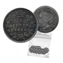 1888 Canadian 5-Cent Small Silver 5pc Coin Lot (VG-F grade)