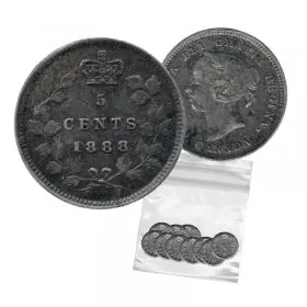 1888 Canadian 5-Cent Small Silver 5pc Coin Lot (VG-F grade)