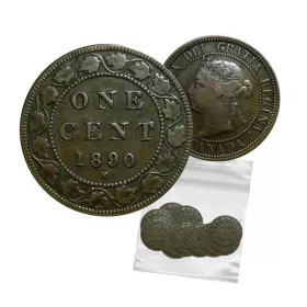 1890-H Canadian 1-Cent Large Penny Coin 5pc Lot-AG-VG grade