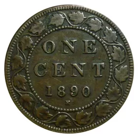 1890-H Canadian 1-Cent Large Penny Coin-F grade