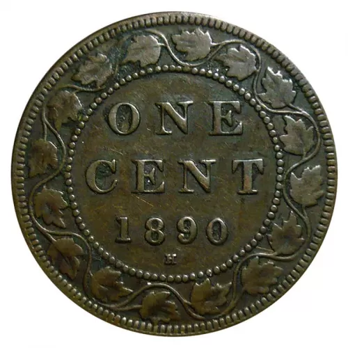 1890-H Canadian 1-Cent Large Penny Coin-F grade