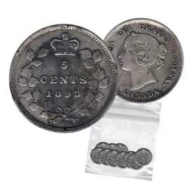 1893 Canadian 5-Cent Small Silver 5pc Coin Lot (Low Grade-Circulated)