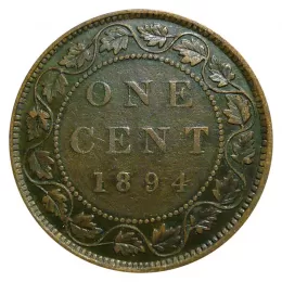 1894 Canadian 1-Cent Large Penny Coin-VF grade