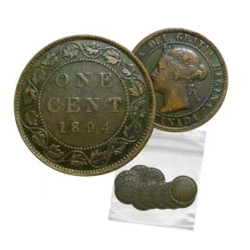 1894 Canadian 1-Cent Large Penny Coin 5pc Lot-G-VG grade