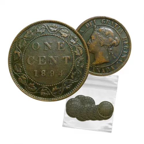 1894 Canadian 1-Cent Large Penny Coin 5pc Lot-G-VG grade