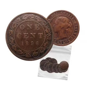 1896 Canadian 1-Cent Large Penny Coin 5pc Lot-G-VG grade