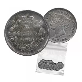 1896 Canadian 5-Cent Small Silver 5pc Coin Lot (VG)