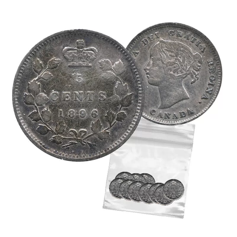 1896 Canadian 5-Cent Small Silver 5pc Coin Lot (VG)