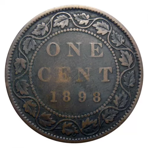1898-H Canadian 1-Cent Large Penny Coin-F grade