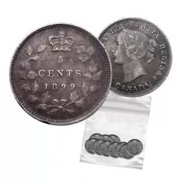 1899 Canadian 5-Cent Small Silver 5pc Coin Lot (G-VG)