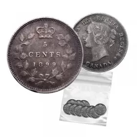 1899 Canadian 5-Cent Small Silver 5pc Coin Lot (G-VG)