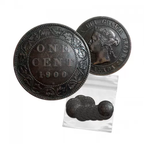 1900-H Canadian 1-Cent Large Penny Coin 5pc Lot-AG-VG grade