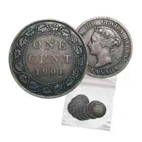 1901 Canadian 1-Cent Large Penny Coin 5pc Lot-AG-VG grade
