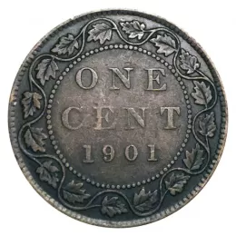 1901 Canadian 1-Cent Large Penny Coin-VF grade