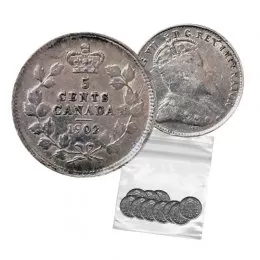 1902 Canadian 5-Cent Small Silver 5pc Coin Lot (F-VF)