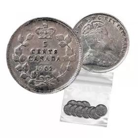 1902 Canadian 5-Cent Small Silver 5pc Coin Lot (F-VF)