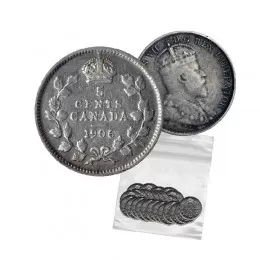 1906 Canadian 5-Cent Small Silver 5pc Lot (VG-F Grade-Circulated)