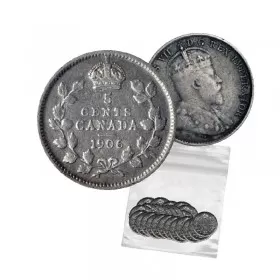 1906 Canadian 5-Cent Small Silver 5pc Lot (VG-F Grade-Circulated)