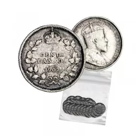 1907 Canadian 5-Cent Small Silver 5pc Coin Lot (F-VF)