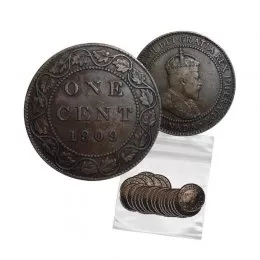 1909 Canadian 1-Cent Large Penny Coin 5pc Lot ( Grade VG)