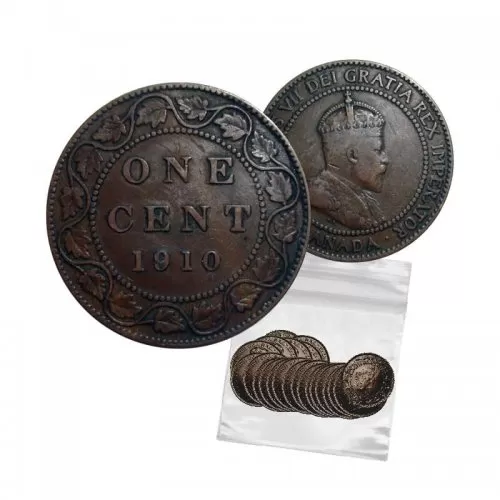 1910 Canadian 1-Cent Large Penny Coin 5pc Lot (VG-F)