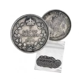 1911 GODLESS Canadian 5-Cent Small Silver 5pc Coin Lot (VG-F)