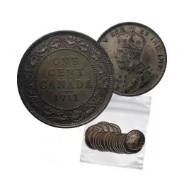 1911 Canadian 1-Cent Large Penny 5pc Coin Lot (Lower Grade  (G-VG)