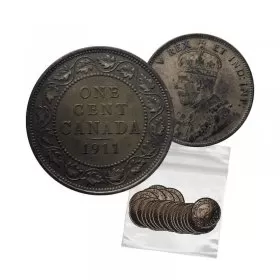 1911 Canadian 1-Cent Large Penny 5pc Coin Lot (Lower Grade  (G-VG)