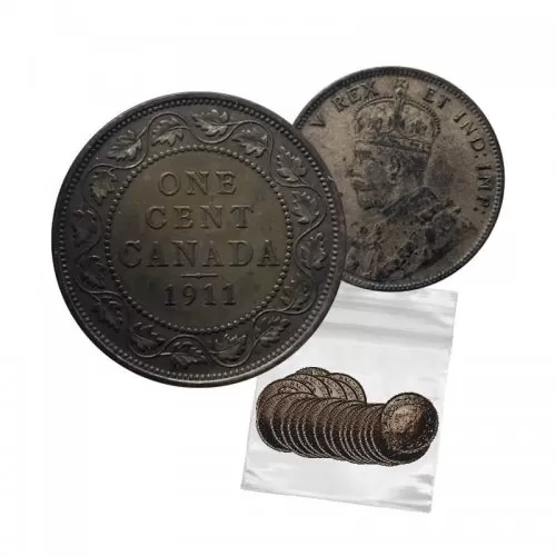 1911 Canadian 1-Cent Large Penny 5pc Coin Lot (Lower Grade  (G-VG)