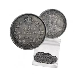 1912 Canadian 5-Cent Small Silver 5pc Coin Lot (VG+-F+)