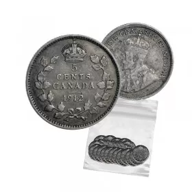 1912 Canadian 5-Cent Small Silver 5pc Coin Lot (VG+-F+)